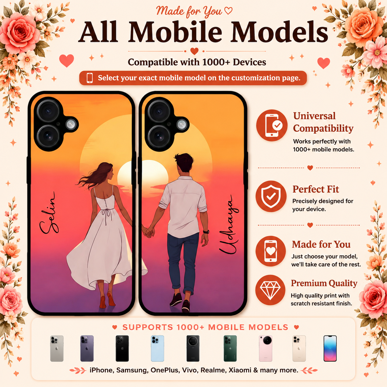 Personalized Couple Mobile Cover with Custom Names – Available for All Models! 100