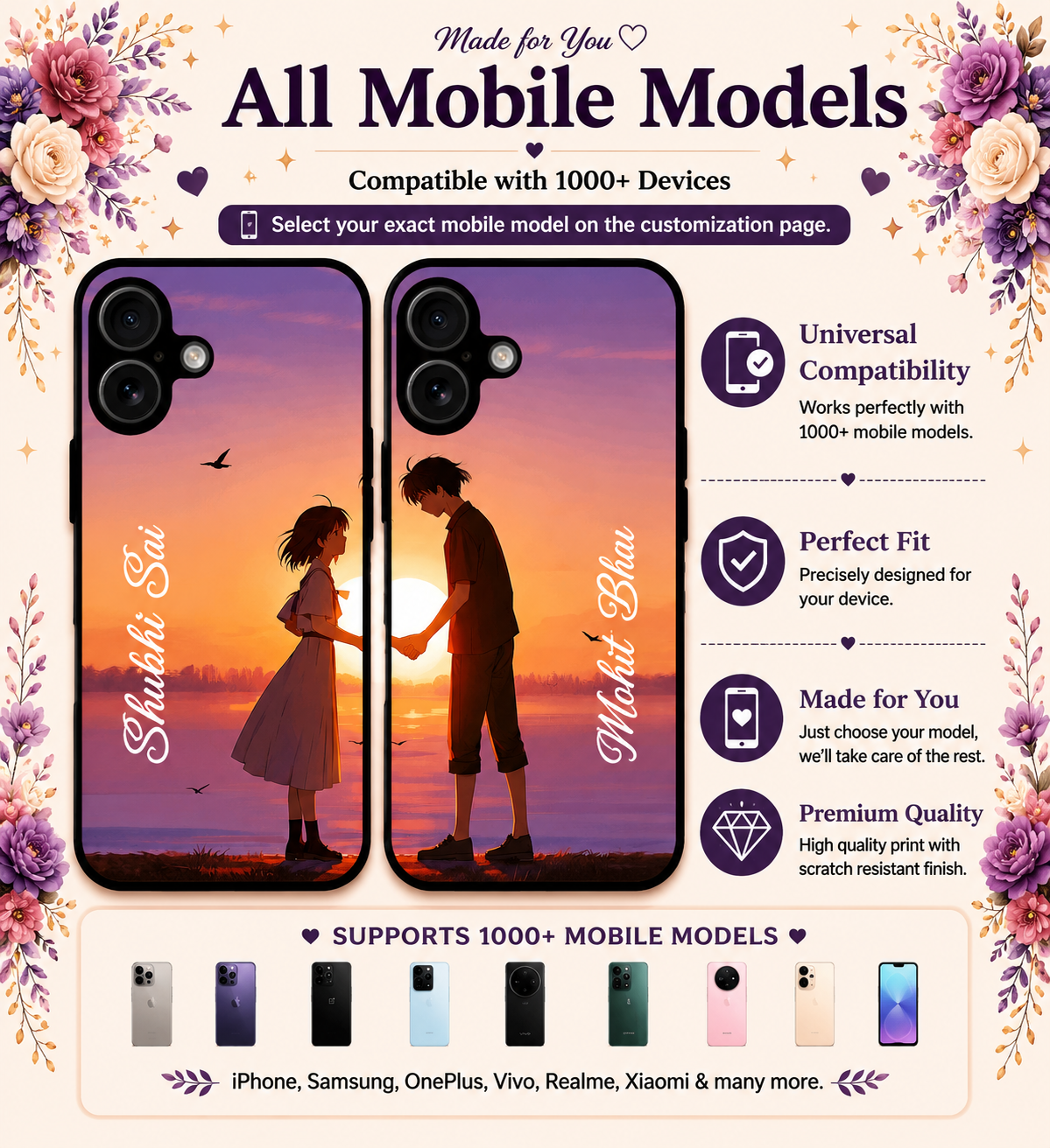 Personalized Couple Mobile Cover with Custom Names – Available for All Models! 103