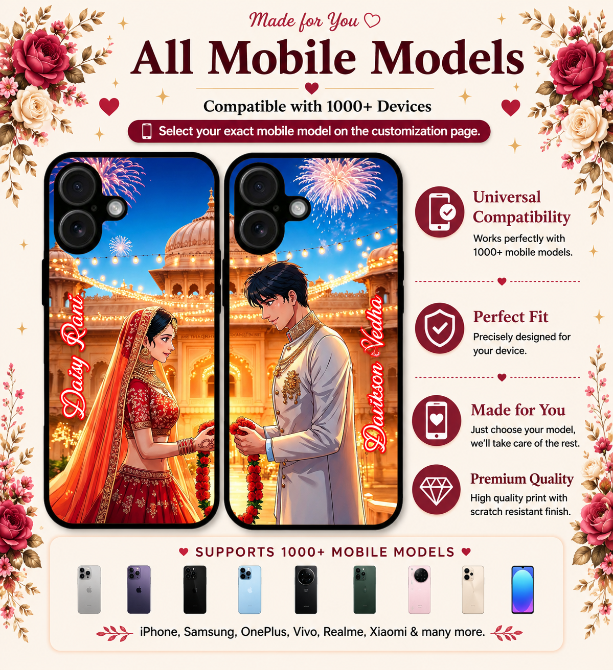 Personalized Couple Mobile Cover with Custom Names – Available for All Models! 105