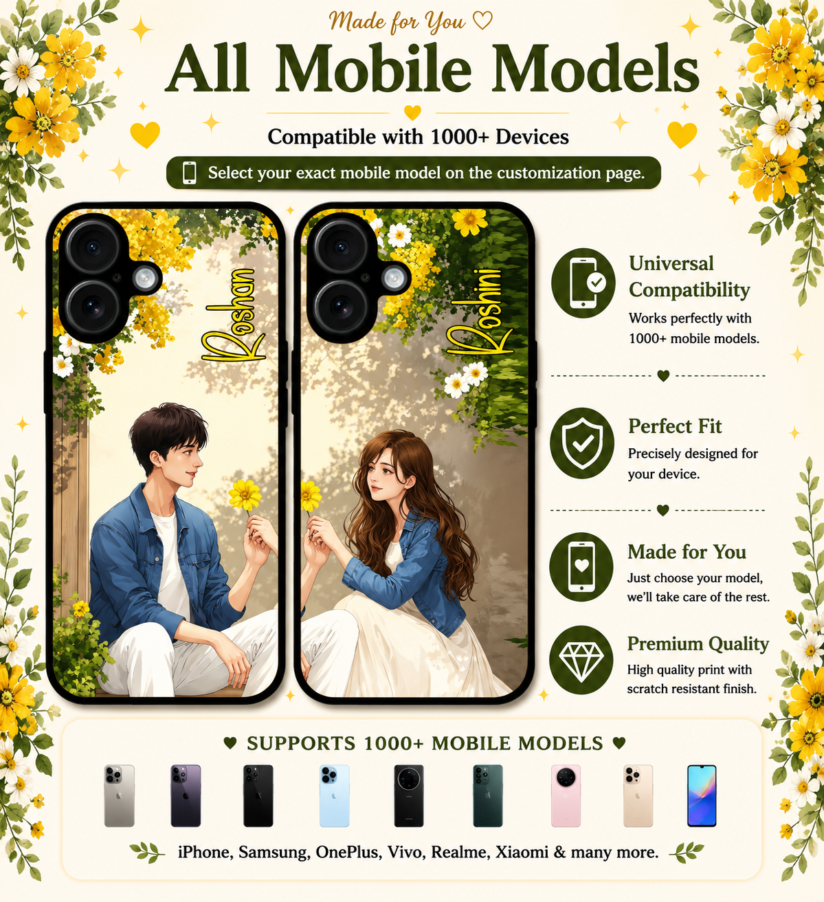 Personalized Couple Mobile Cover with Custom Names – Available for All Models! 108