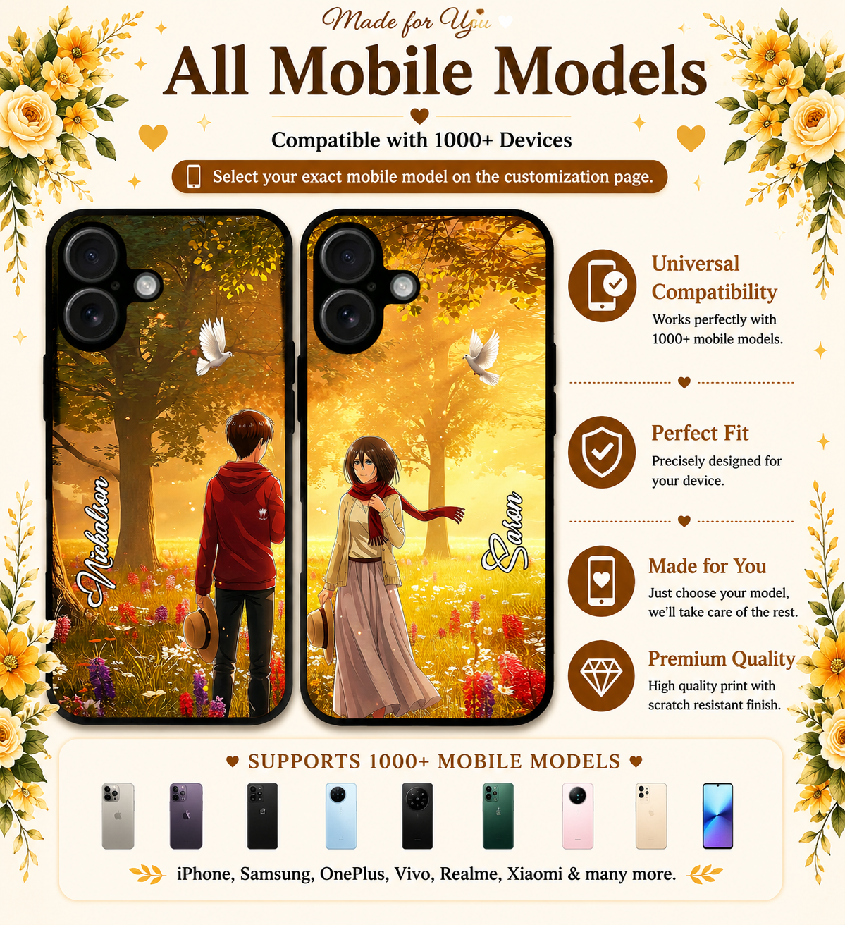Personalized Couple Mobile Cover with Custom Names – Available for All Models! 110