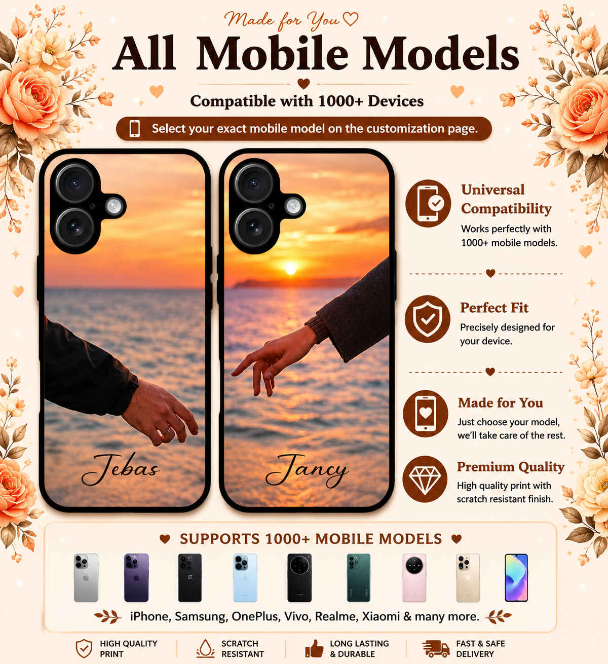 Personalized Couple Mobile Cover with Custom Names – Available for All Models! 36