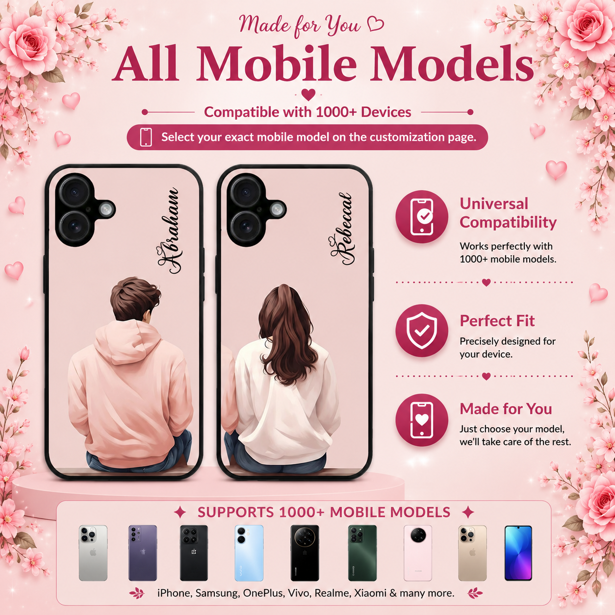 Personalized Couple Mobile Cover with Custom Names – Available for All Models! 51