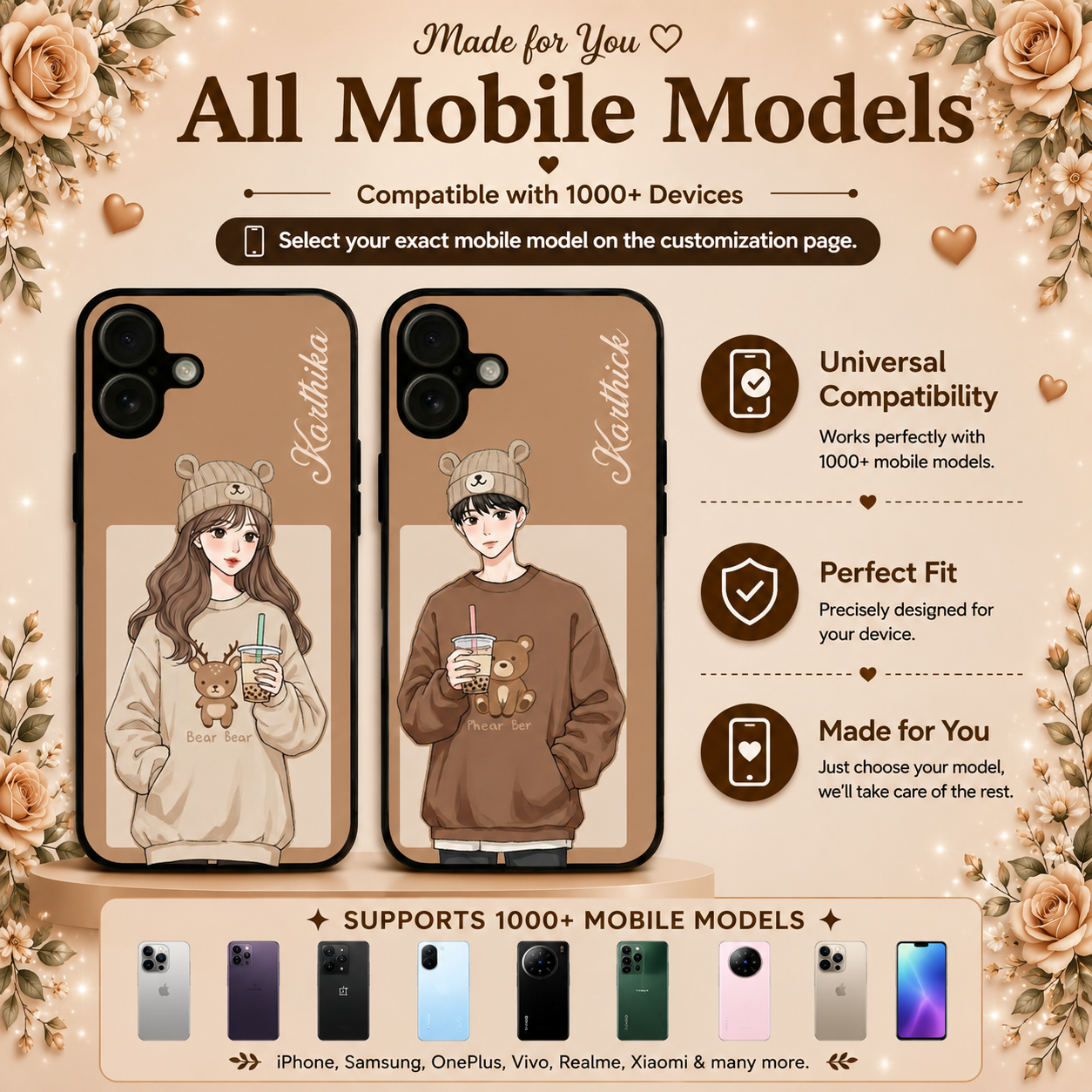 Personalized Couple Mobile Cover with Custom Names – Available for All Models! 53