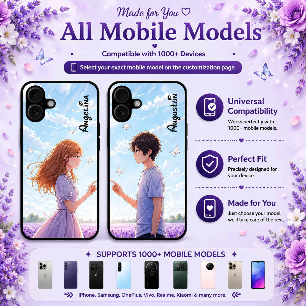 Personalized Couple Mobile Cover with Custom Names – Available for All Models! 55