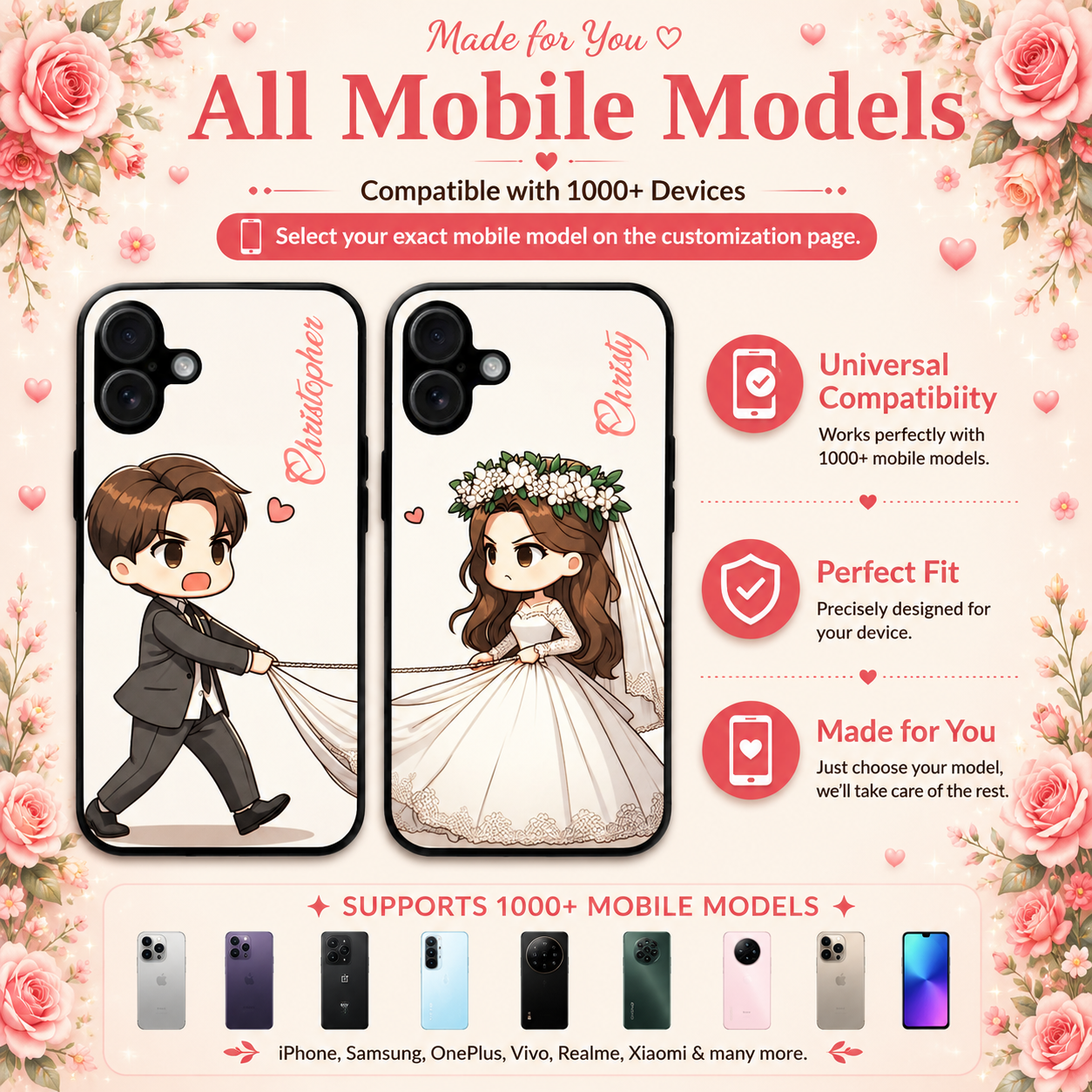 Personalized Couple Mobile Cover with Custom Names – Available for All Models! 60