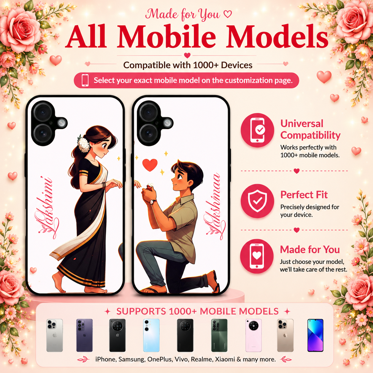 Personalized Couple Mobile Cover with Custom Names – Available for All Models! 61
