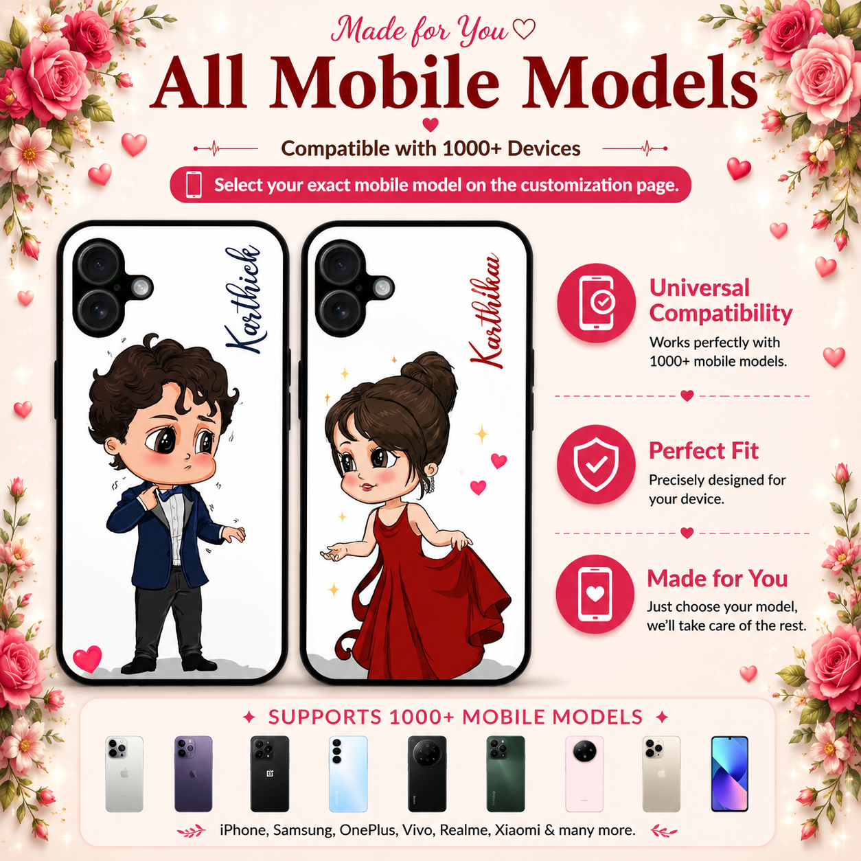 Personalized Couple Mobile Cover with Custom Names – Available for All Models! 62
