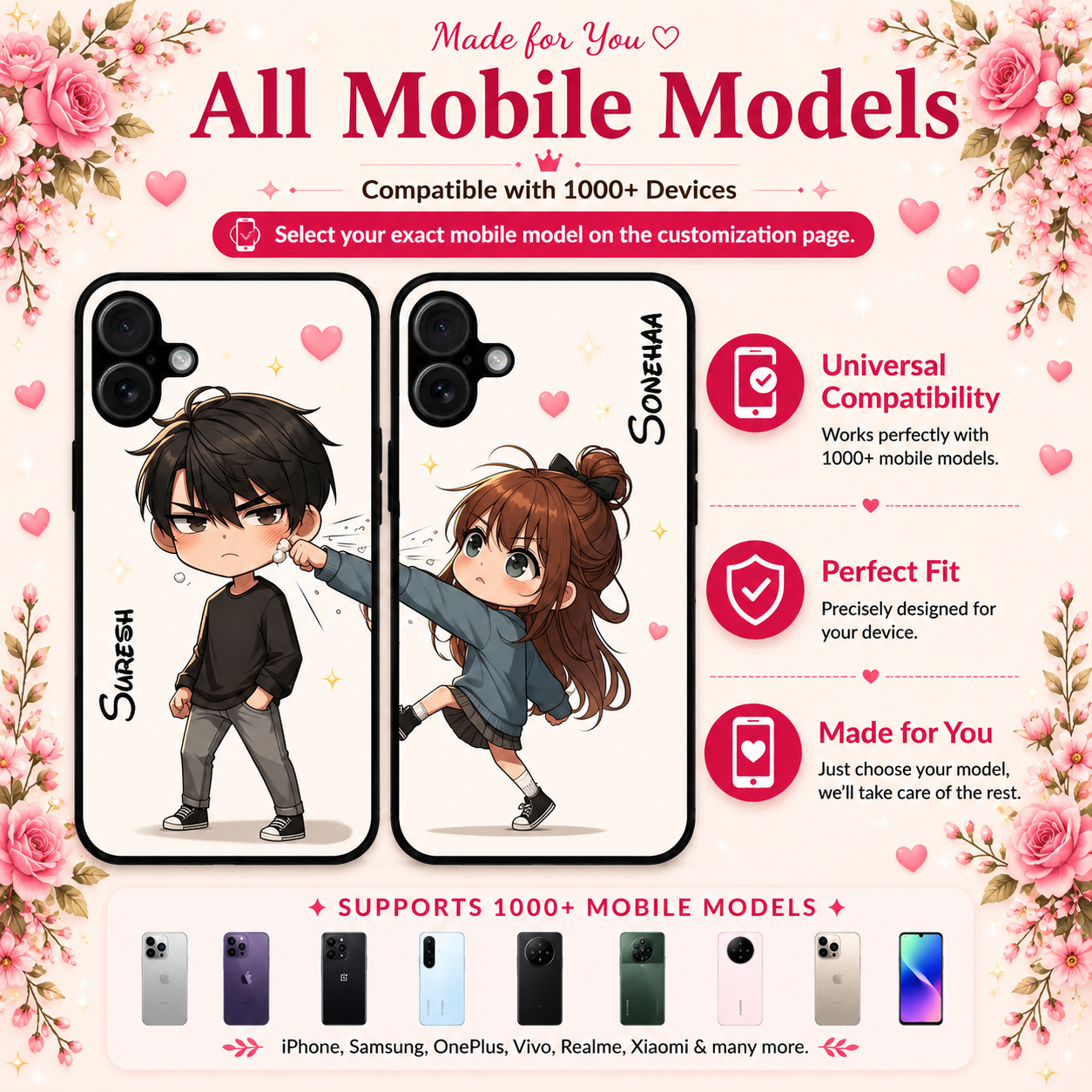 Personalized Couple Mobile Cover with Custom Names – Available for All Models! 67