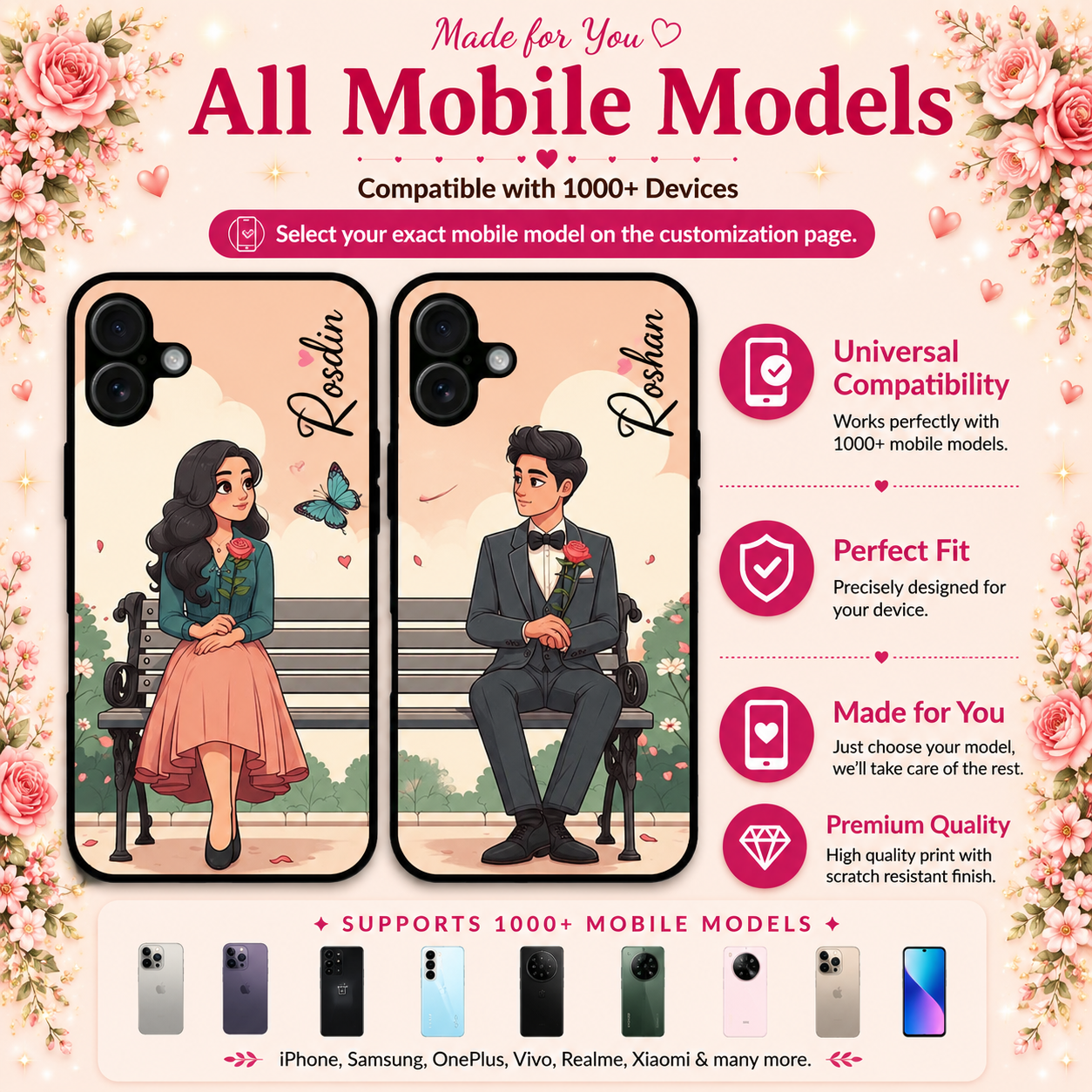 Personalized Couple Mobile Cover with Custom Names – Available for All Models! 69