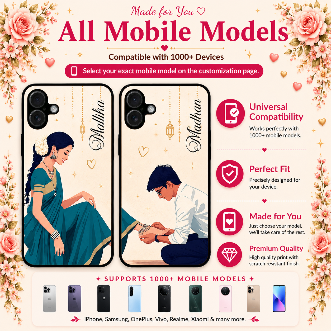 Personalized Couple Mobile Cover with Custom Names – Available for All Models! 70