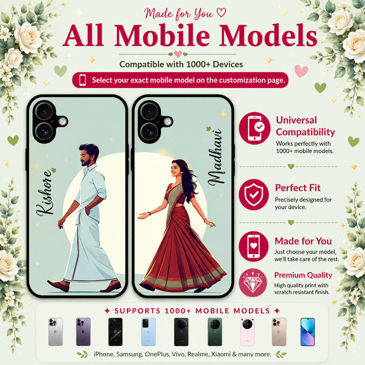 Personalized Couple Mobile Cover with Custom Names – Available for All Models! 73