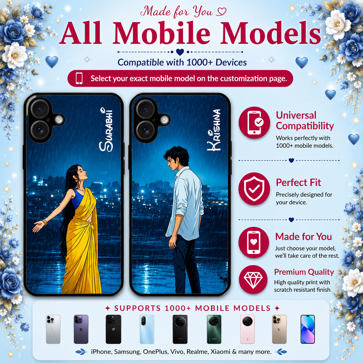 Personalized Couple Mobile Cover with Custom Names – Available for All Models! 74