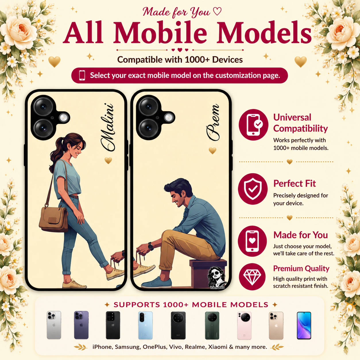 Personalized Couple Mobile Cover with Custom Names – Available for All Models! 75