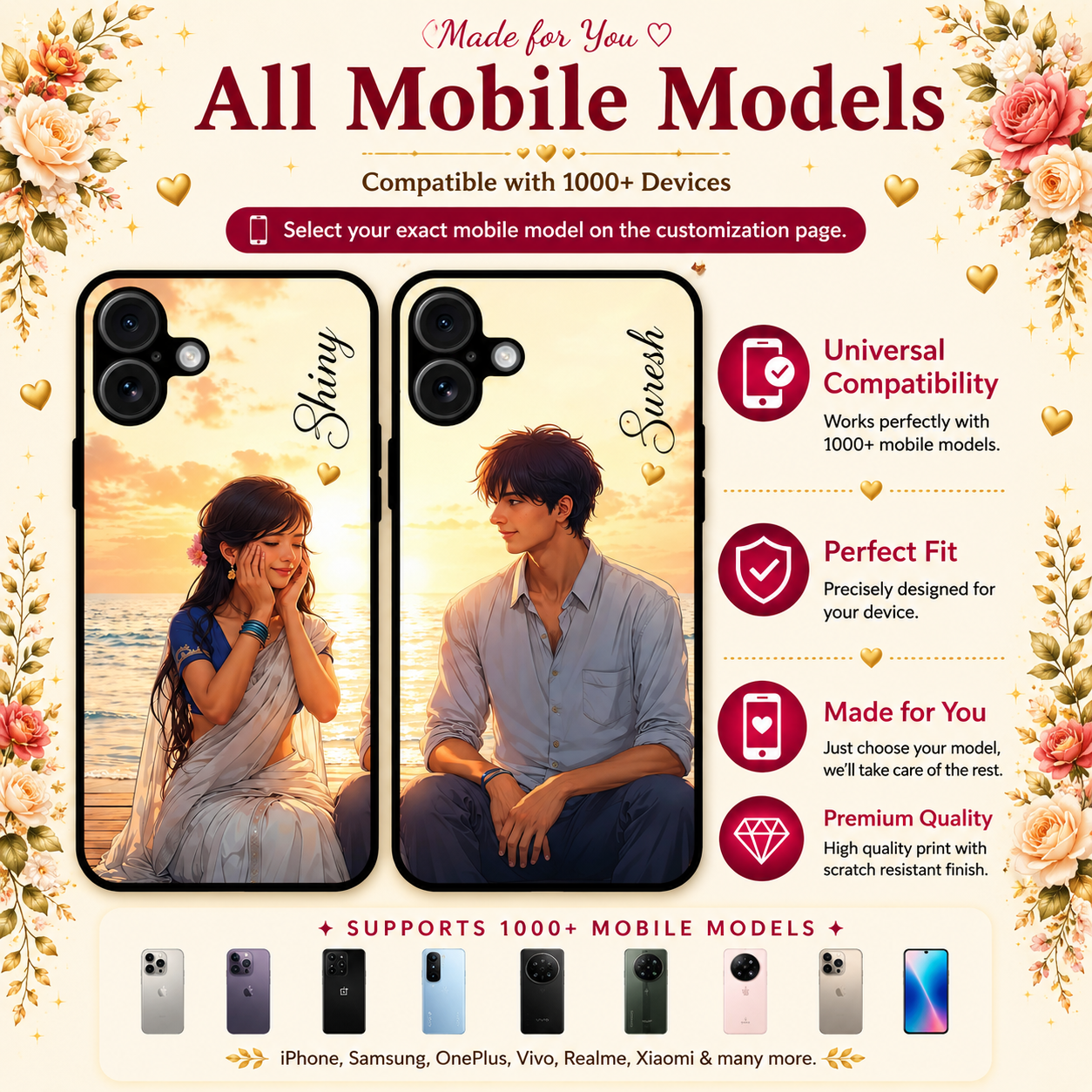 Personalized Couple Mobile Cover with Custom Names – Available for All Models! 77