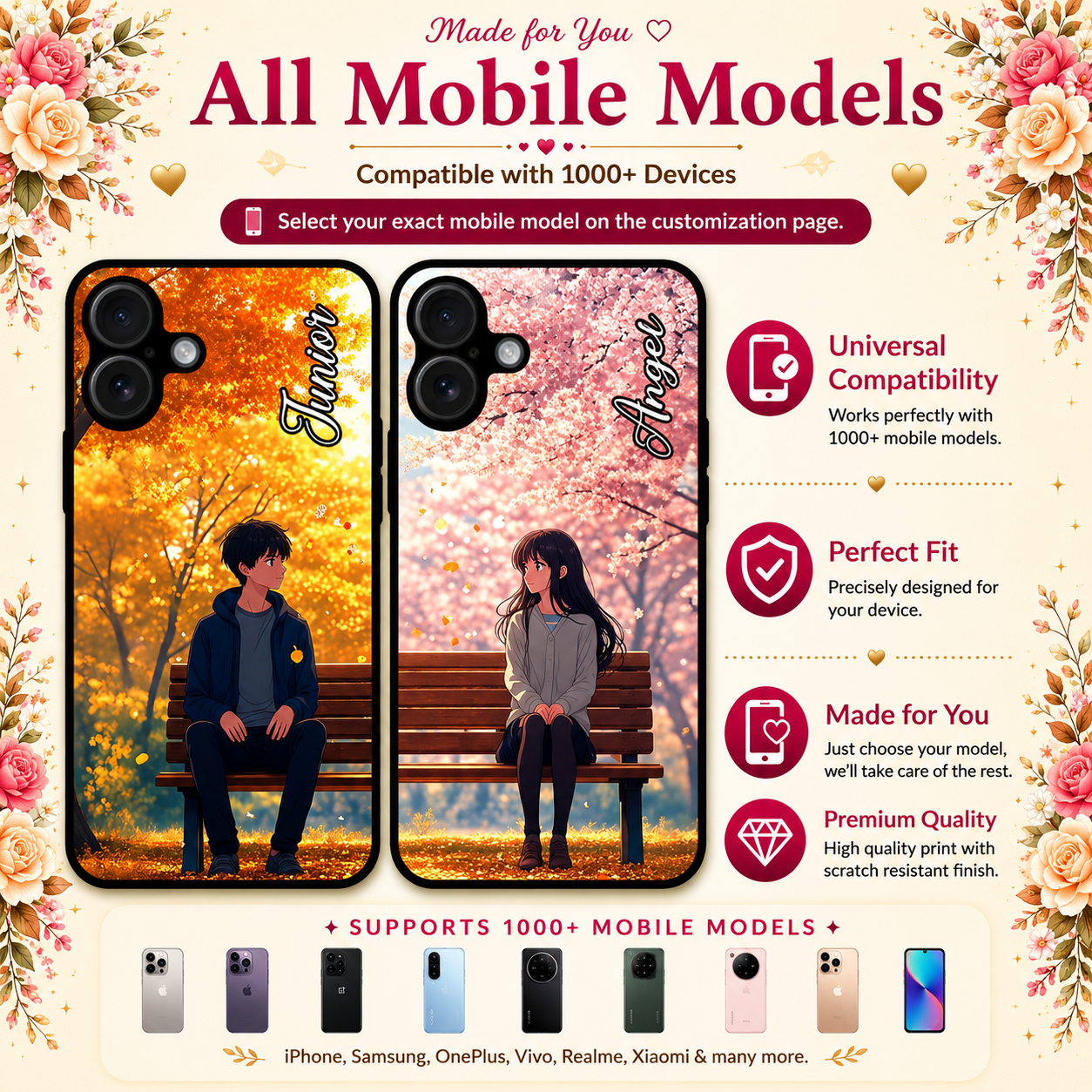 Personalized Couple Mobile Cover with Custom Names – Available for All Models! 80