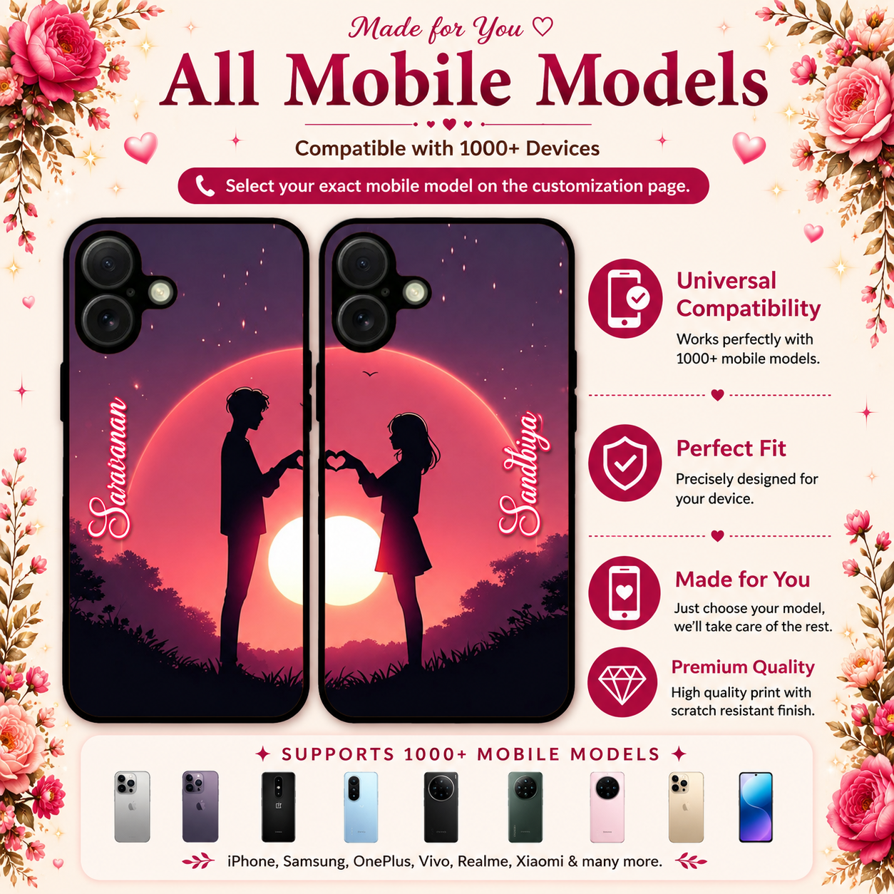 Personalized Couple Mobile Cover with Custom Names – Available for All Models! 81
