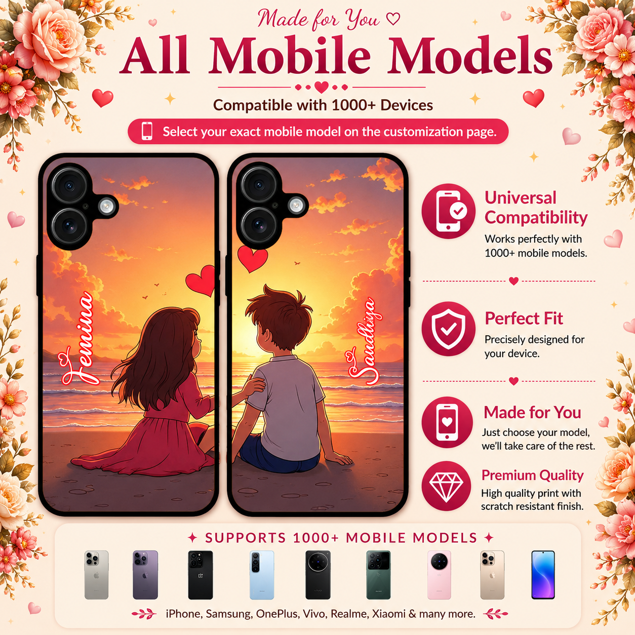 Personalized Couple Mobile Cover with Custom Names – Available for All Models! 82