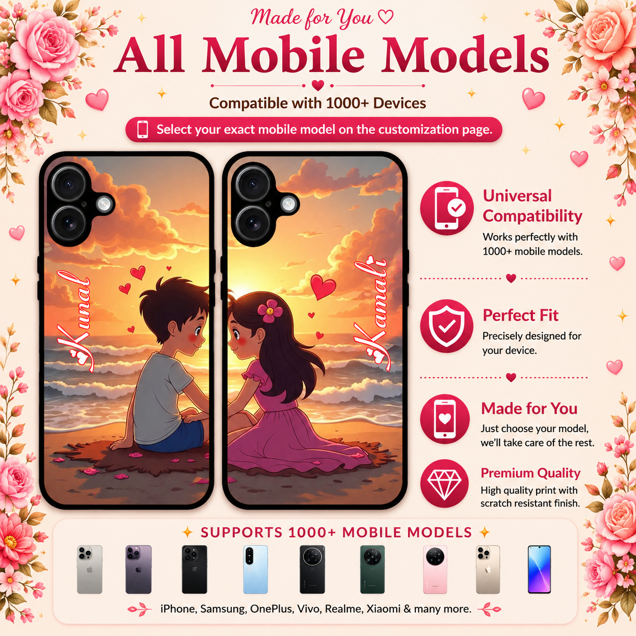 Personalized Couple Mobile Cover with Custom Names – Available for All Models! 83