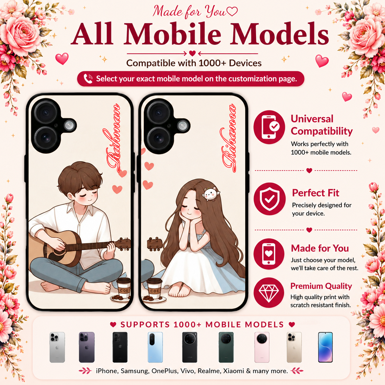 Personalized Couple Mobile Cover with Custom Names – Available for All Models! 84