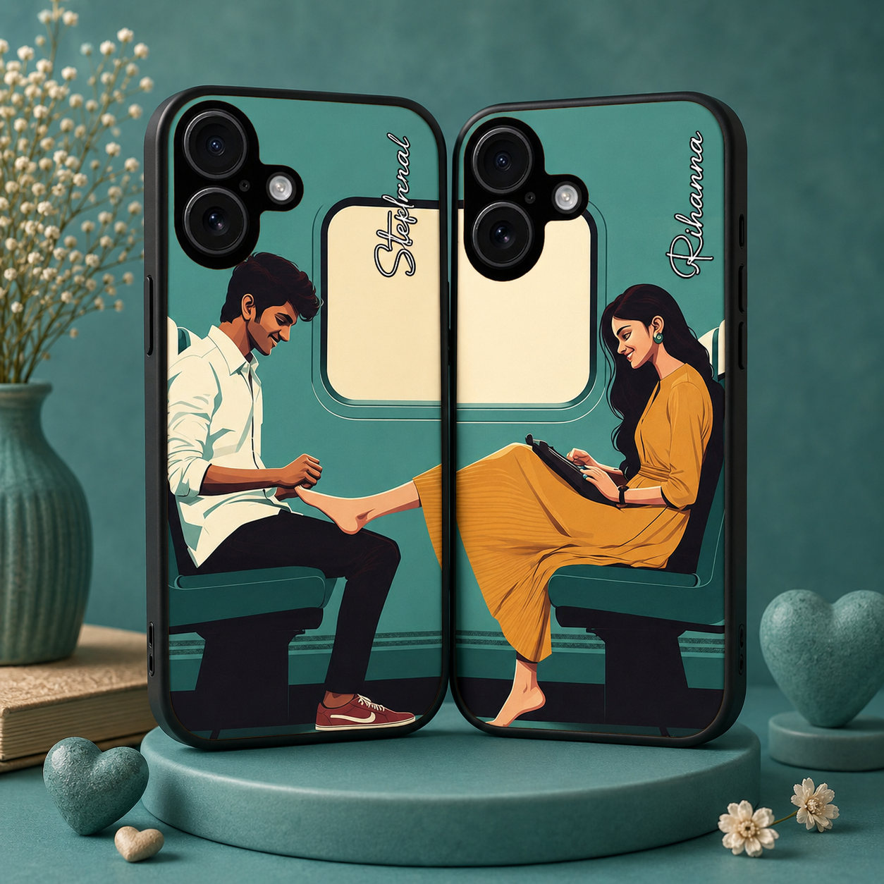 Personalized Couple Mobile Cover with Custom Names – Available for All Models! 85