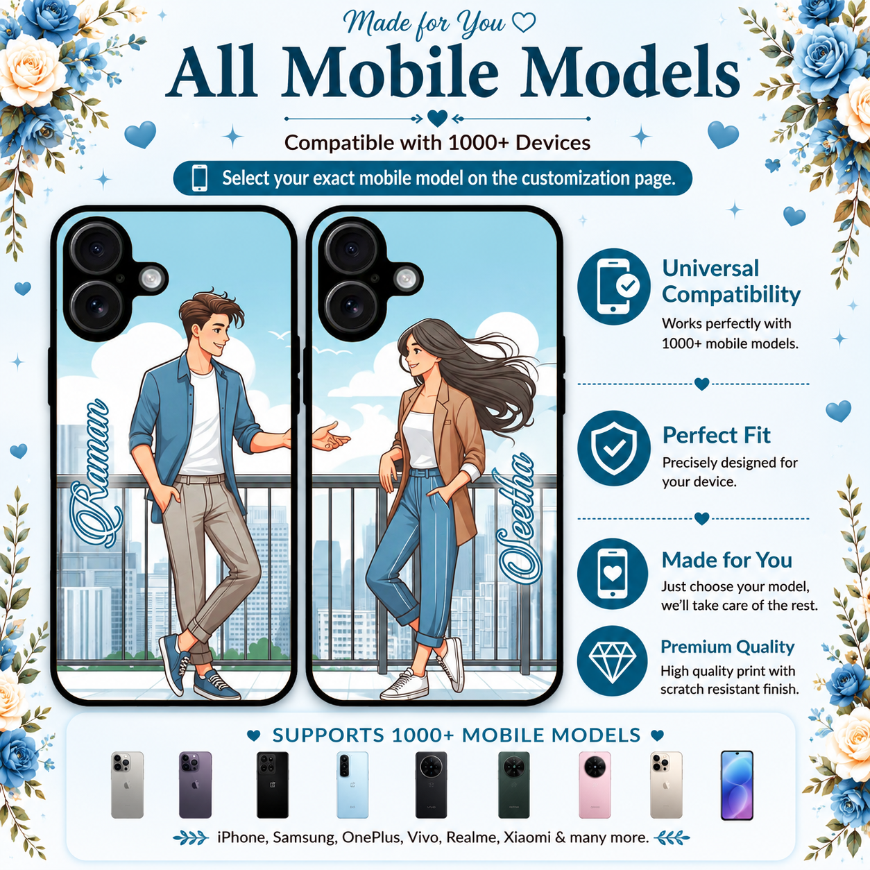 Personalized Couple Mobile Cover with Custom Names – Available for All Models! 86