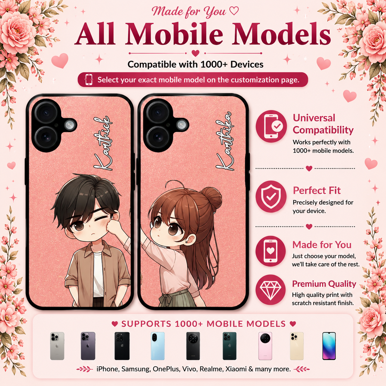 Personalized Couple Mobile Cover with Custom Names – Available for All Models! 90