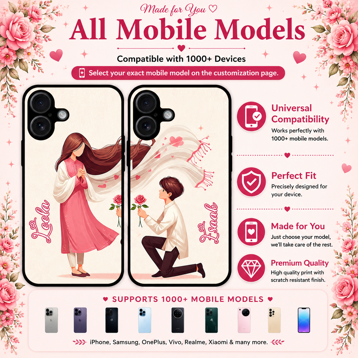 Personalized Couple Mobile Cover with Custom Names – Available for All Models! 91 Femina)