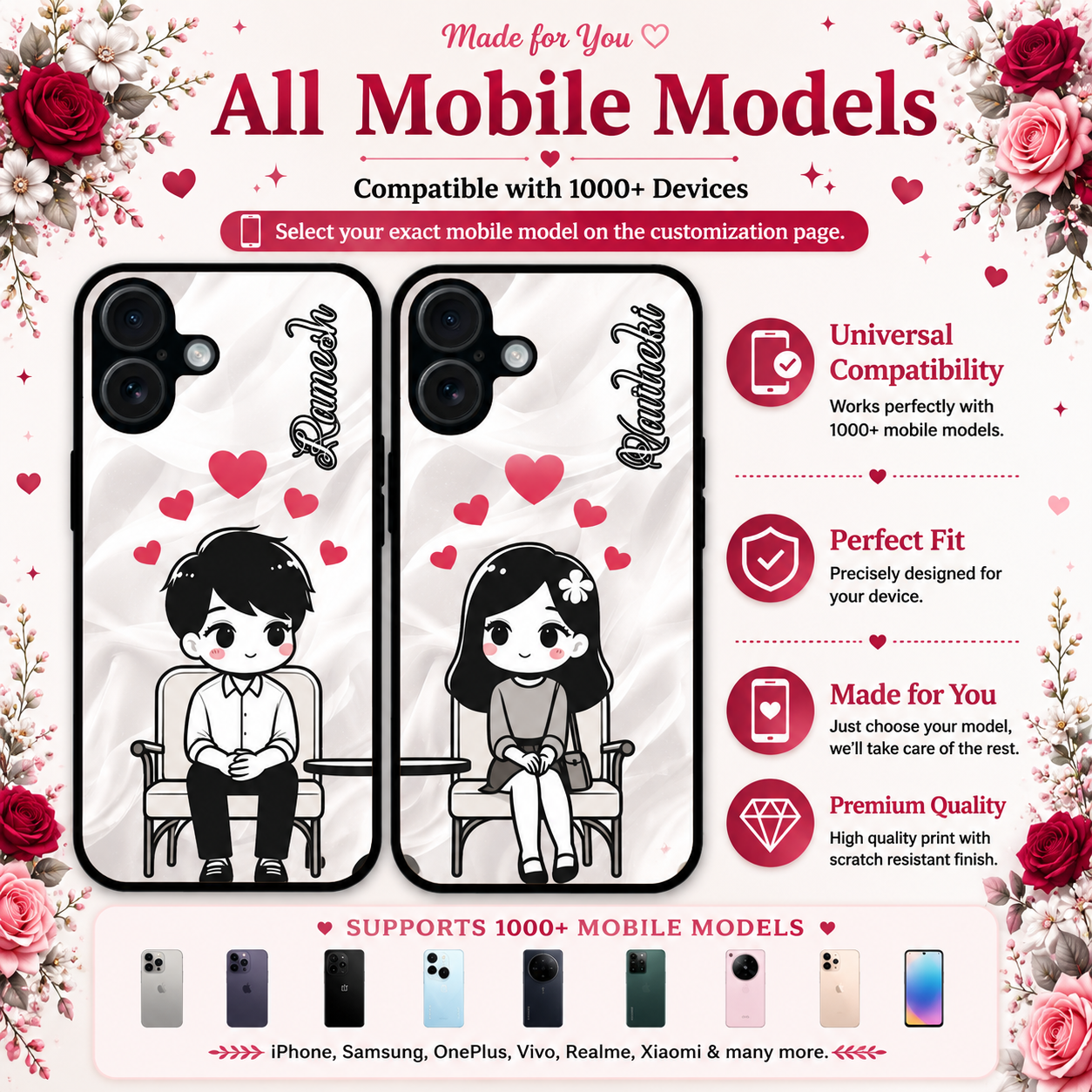 Personalized Couple Mobile Cover with Custom Names – Available for All Models! 93
