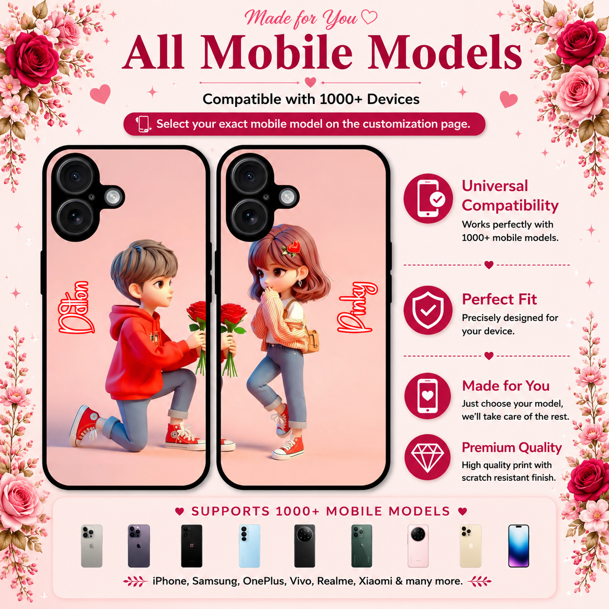 Personalized Couple Mobile Cover with Custom Names – Available for All Models! 95