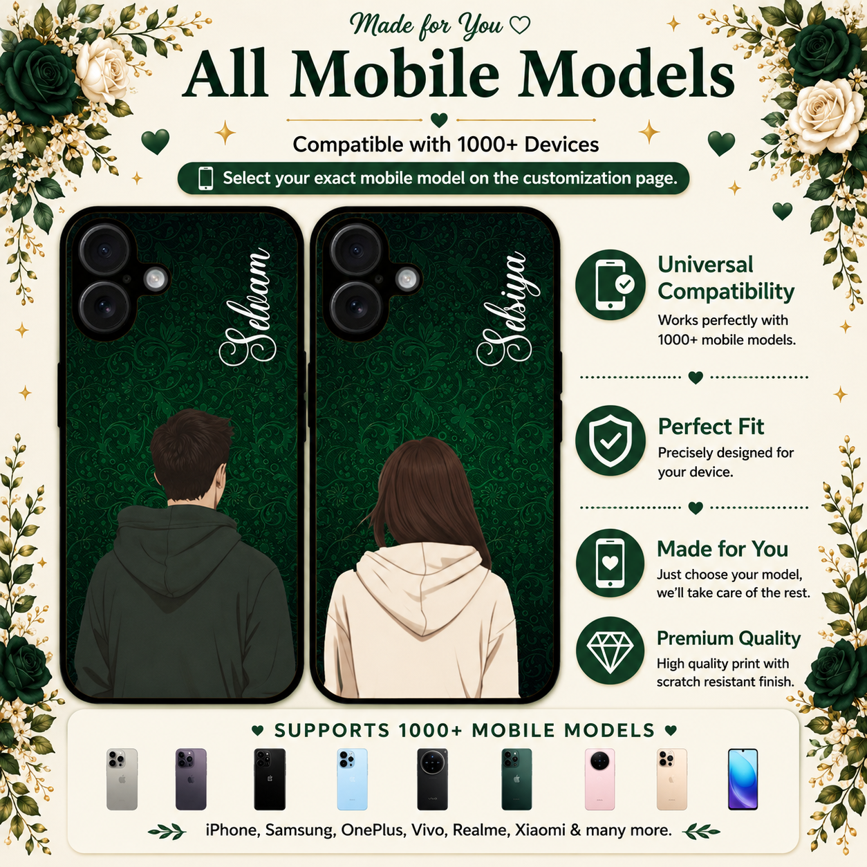 Personalized Couple Mobile Cover with Custom Names – Available for All Models! 96