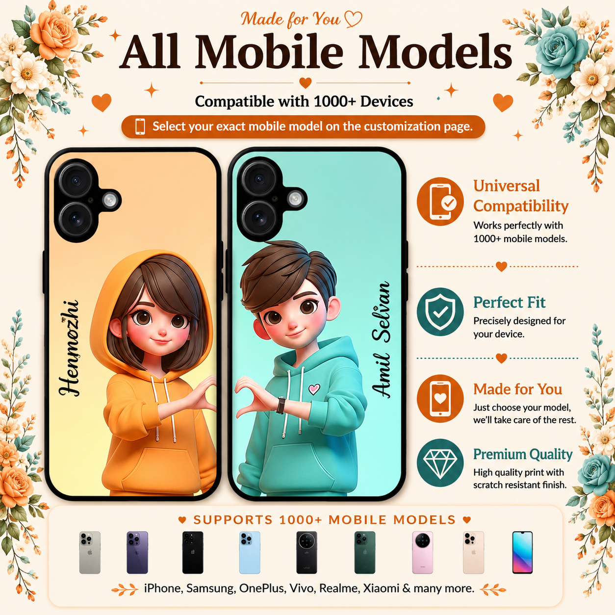 Personalized Couple Mobile Cover with Custom Names – Available for All Models! 99